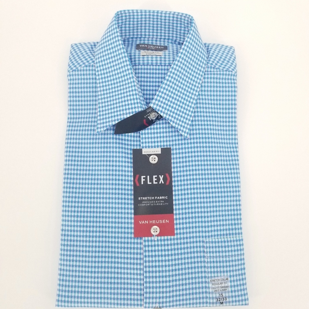 Van Heusen mens shirt blue check 15 32/33